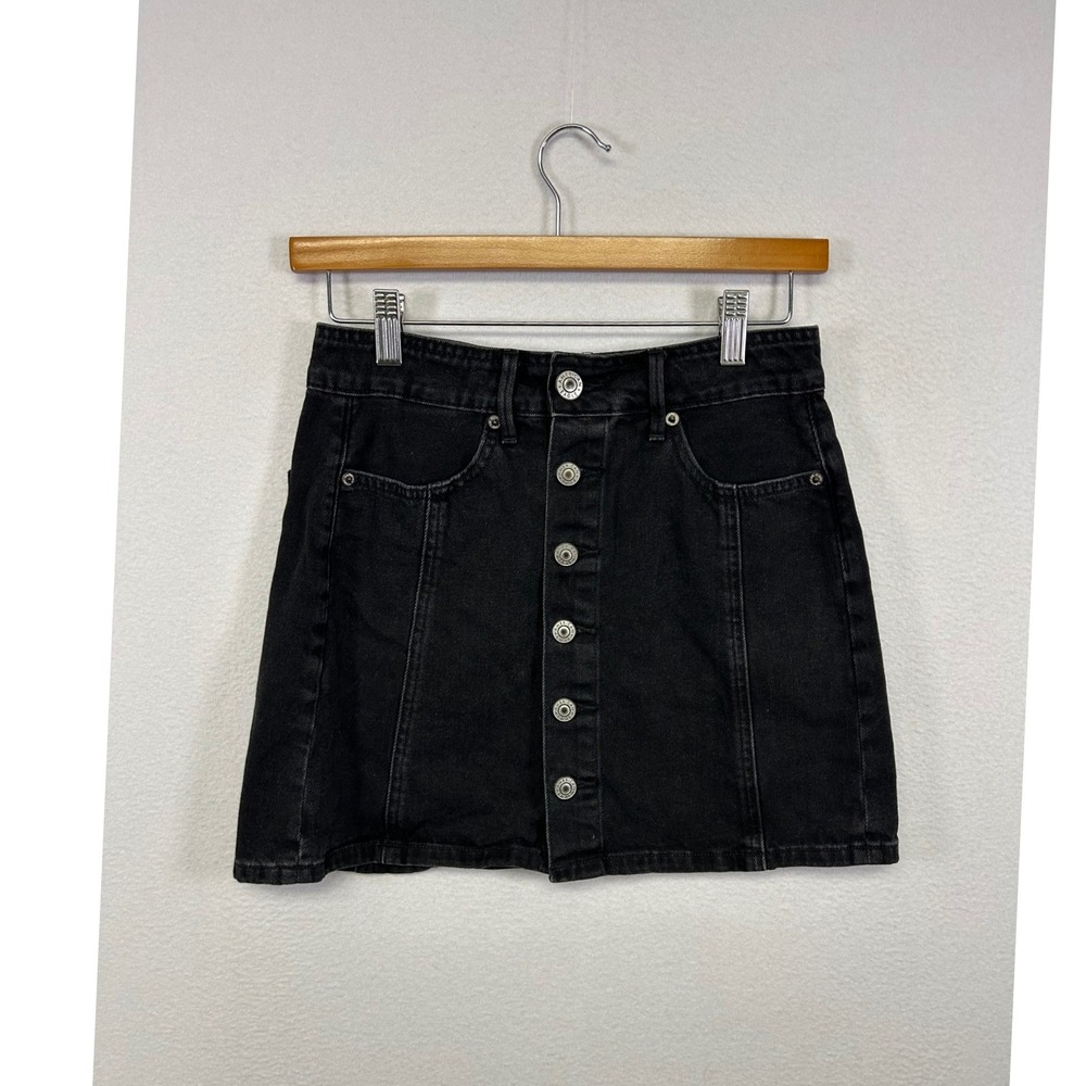 Y2K Grunge‎ Indie American Eagle Womens 0 Black Button Front Denim Mini Skirt